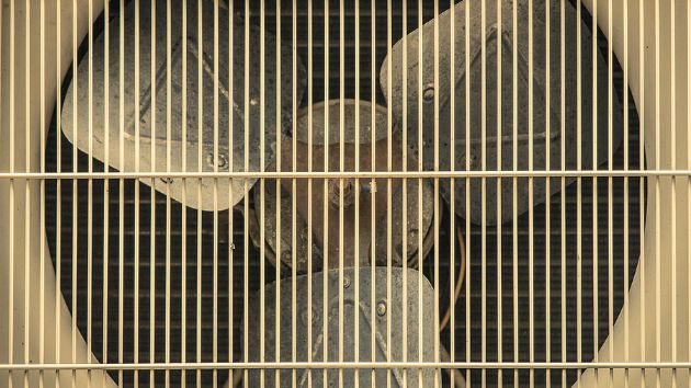 A close-up of dusty AC fan blades.