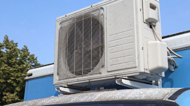 Air conditioning unit attached to a mobile home.